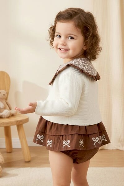 Çiçek Nakışlı Romper Kız Bebek Elbise