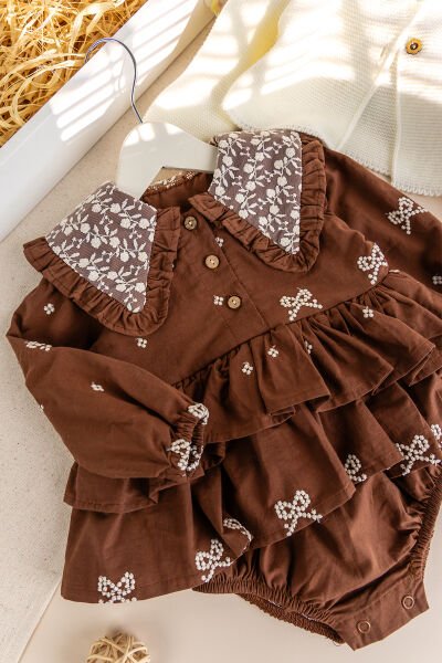 Çiçek Nakışlı Romper Kız Bebek Elbise