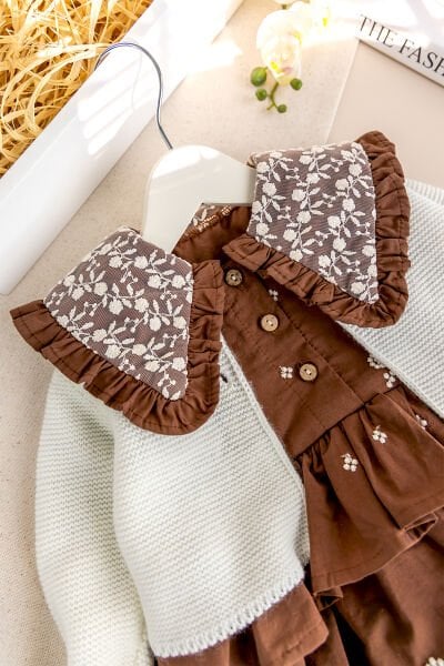 Çiçek Nakışlı Romper Kız Bebek Elbise