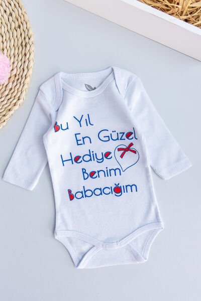 Yazı Baskılı Uzun Kollu Bebek Çıt Çıtlı Body Bebek Zıbın