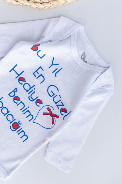 Yazı Baskılı Uzun Kollu Bebek Çıt Çıtlı Body Bebek Zıbın
