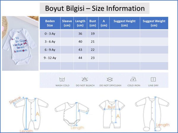 Yazı Baskılı Uzun Kollu Bebek Çıt Çıtlı Body Bebek Zıbın