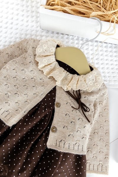 Bolero Hırkalı Puantiye Desenli Kız Bebek Elbise Bebek Tulum