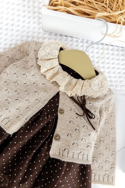 Bolero Hırkalı Puantiye Desenli Kız Bebek Elbise Bebek Tulum