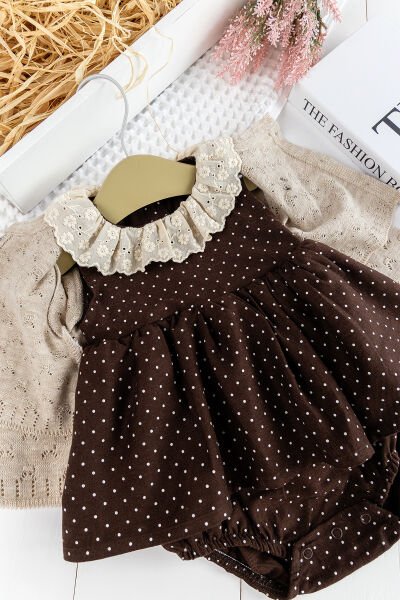 Bolero Hırkalı Puantiye Desenli Kız Bebek Elbise Bebek Tulum