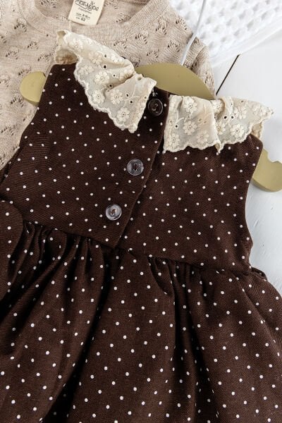 Bolero Hırkalı Puantiye Desenli Kız Bebek Elbise Bebek Tulum