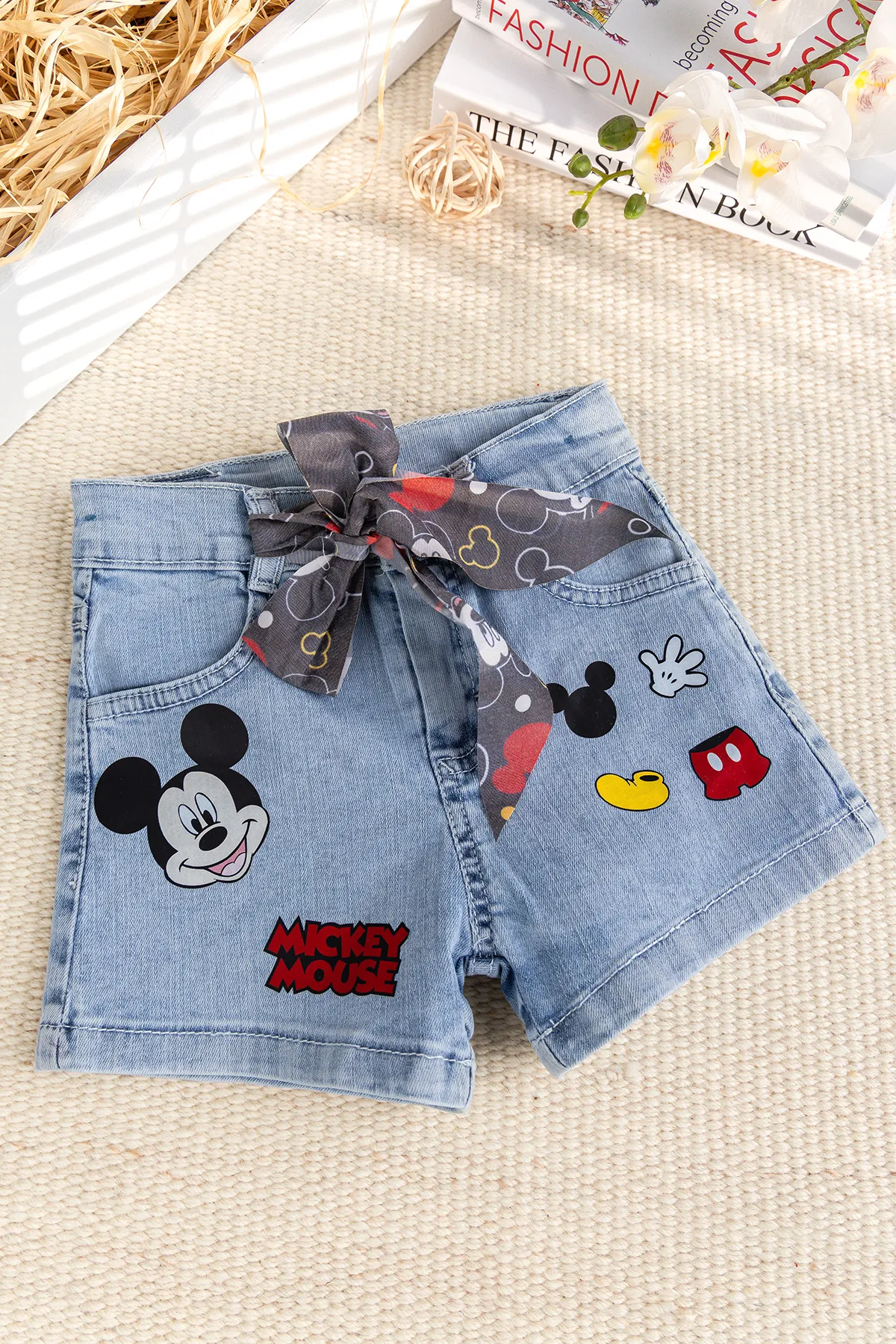 Fiğürlü Denim Şık Kot  Kız Çoşuk Şort