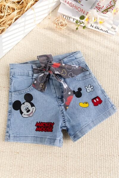 Fiğürlü Denim Şık Kot  Kız Çoşuk Şort