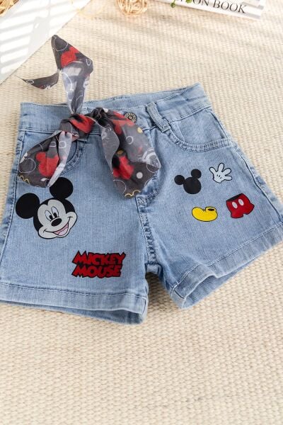 Fiğürlü Denim Şık Kot  Kız Çoşuk Şort