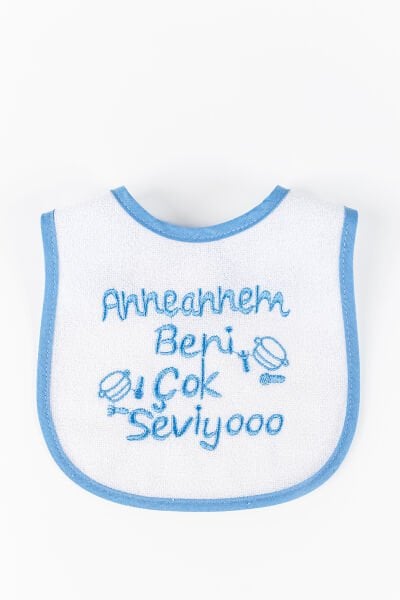 Anneannem Beni Çok Seviyo Yazılı Erkek Bebek Su Geçirmez Mama Önlüğü