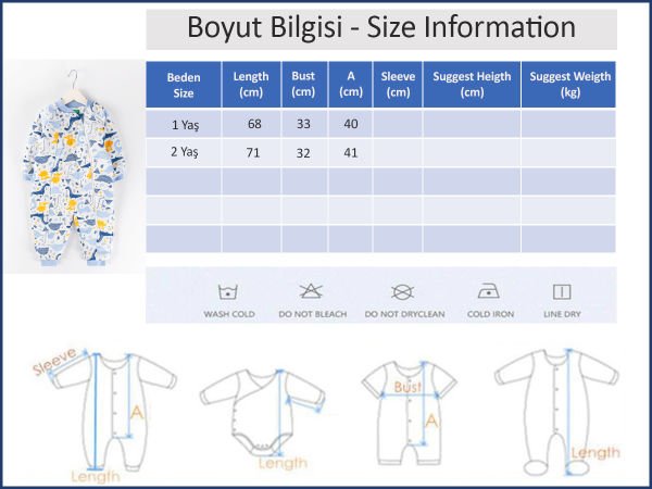 Dino Figürlü Erkek Bebek Çocuk Uyku Tulumu