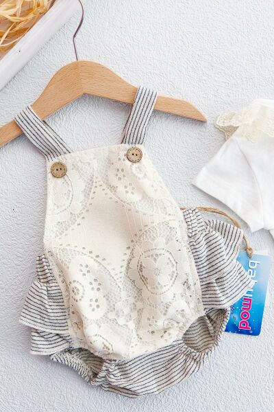 Güpürlü Askılı İkili Kız Bebek Body Tulum Salopet Takım
