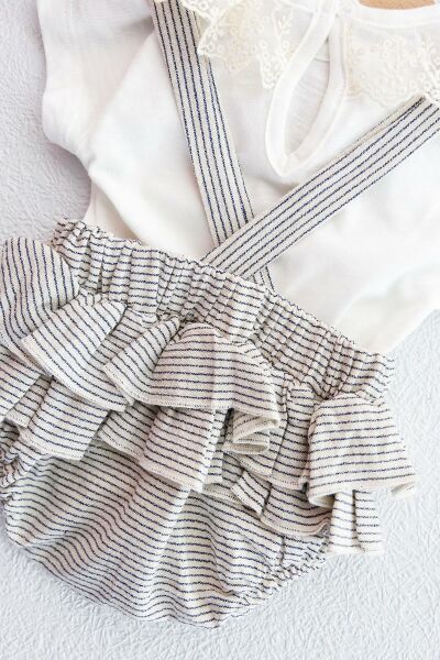 Güpürlü Askılı İkili Kız Bebek Body Tulum Salopet Takım