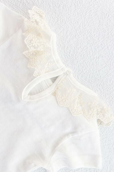 Güpürlü Askılı İkili Kız Bebek Body Tulum Salopet Takım