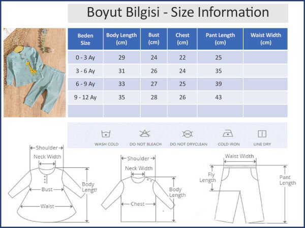 Zürafa Desenli 2'li Erkek Bebek Takım
