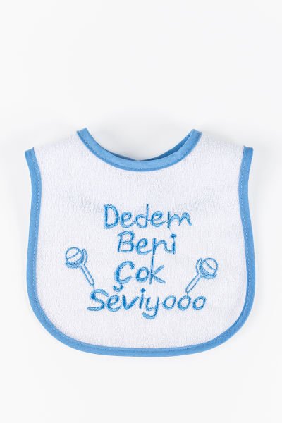 Dedem Beni Çok Seviyo Yazılı Erkek Bebek Su Geçirmez Mama Önlüğü