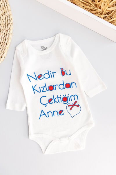 Yazı Baskılı Uzun Kollu Erkek Bebek Çıt Çıtlı Body Bebek Zıbın