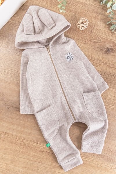 Kapüşonlu Önden Fermuarlı Kız/Erkek Bebek Tulum