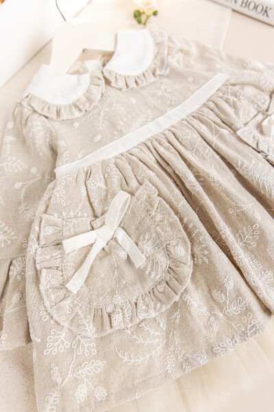 Bebe Yaka Çep Detaylı Şık Özel Gün Kız Bebek Elbise