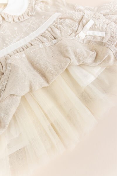 Bebe Yaka Çep Detaylı Şık Özel Gün Kız Bebek Elbise