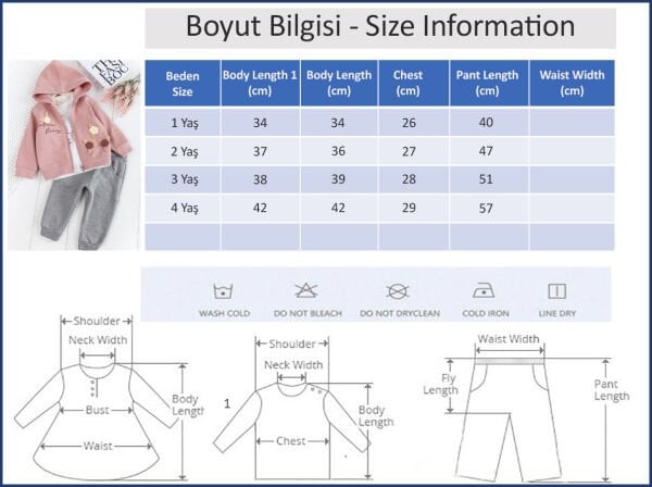 Çiçek Motifli Kapüşonlu Hırkalı 3'lü Kız Çocuk Takım