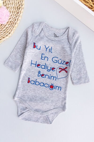 Yazı Baskılı Uzun Kollu Bebek Çıt Çıtlı Body Bebek Zıbın