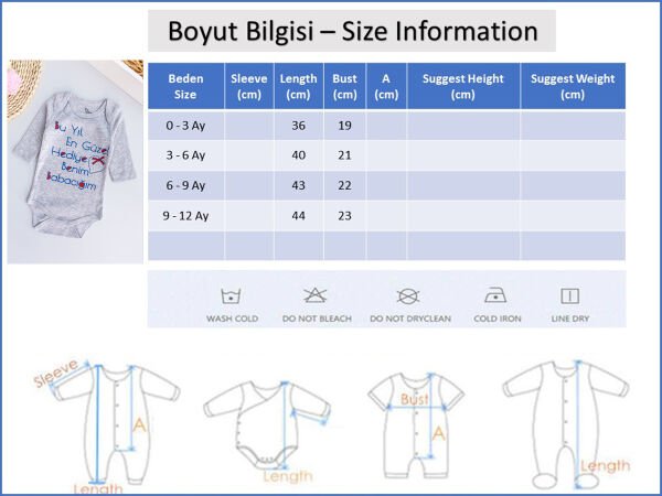 Yazı Baskılı Uzun Kollu Bebek Çıt Çıtlı Body Bebek Zıbın