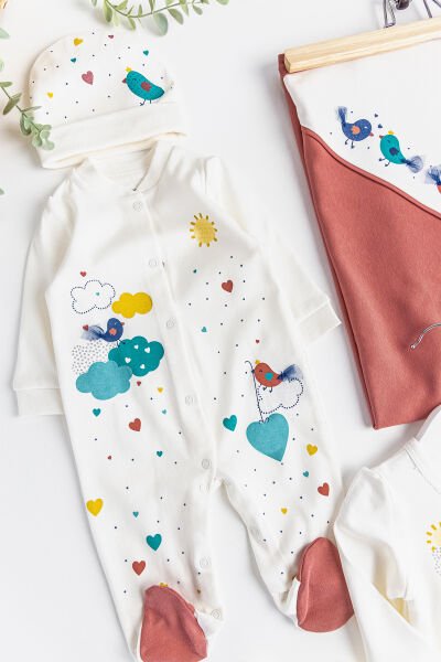 Natural Kuş Baskılı 10 Parça Kız Bebek Hastane Çıkışı Bebek Seti