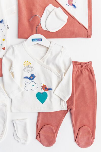 Natural Kuş Baskılı 10 Parça Kız Bebek Hastane Çıkışı Bebek Seti