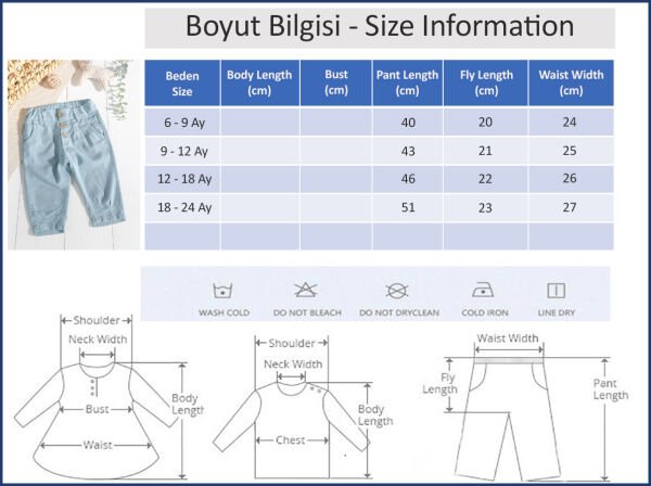 Düğmeli Beli Lastikli Erkek Bebek Keten Pantolon TURKUAZ -  12-18 AY