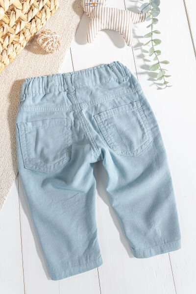 Düğmeli Beli Lastikli Erkek Bebek Keten Pantolon TURKUAZ - 18-24 AY