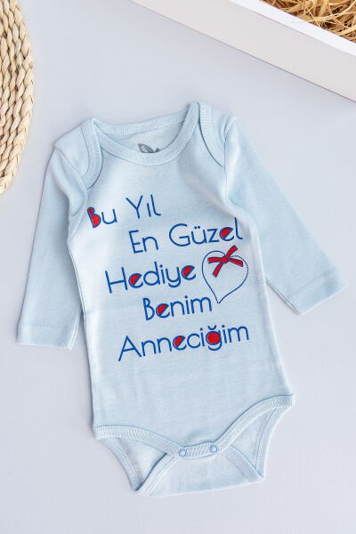 Yazı Baskılı Uzun Kollu Bebek Çıt Çıtlı Body Bebek Zıbın