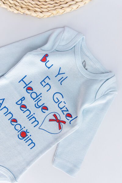 Yazı Baskılı Uzun Kollu Bebek Çıt Çıtlı Body Bebek Zıbın