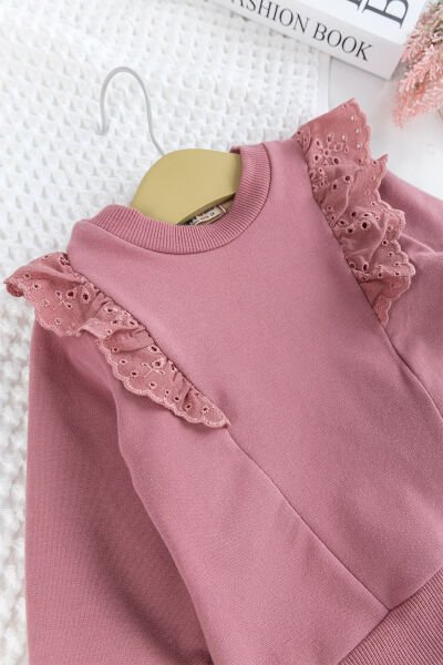 Fırfırlı Çiçek Desenli 2'li Kız Bebek Takım Alt Üst Bebek Takım