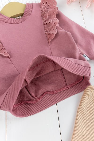 Fırfırlı Çiçek Desenli 2'li Kız Bebek Takım Alt Üst Bebek Takım