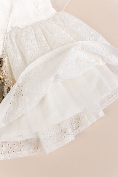 Çantalı Fiyonklu 100% Pamuk Şık Özelgün  Kız Çocuk Elbise Krem