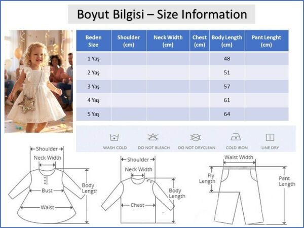Çantalı Fiyonklu 100% Pamuk Şık Özelgün  Kız Çocuk Elbise Krem