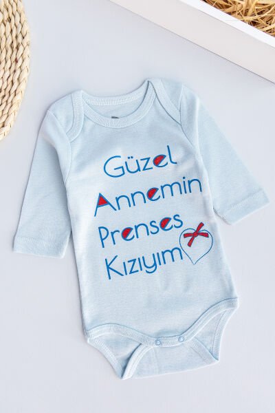 Yazı Baskılı Uzun Kollu Kız Bebek Çıt Çıtlı Body Bebek Zıbın