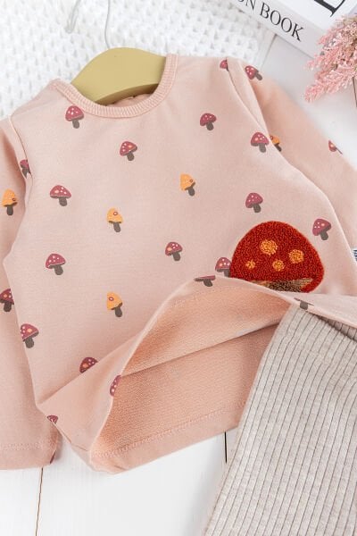 Mantar Desenli Somon 2'li Pamuklu Kız Bebek Takım