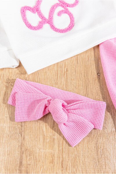 Ayıcık Figürlü Bandanalı 3'lü Kız Bebek Takım PEMBE - 18-24 AY