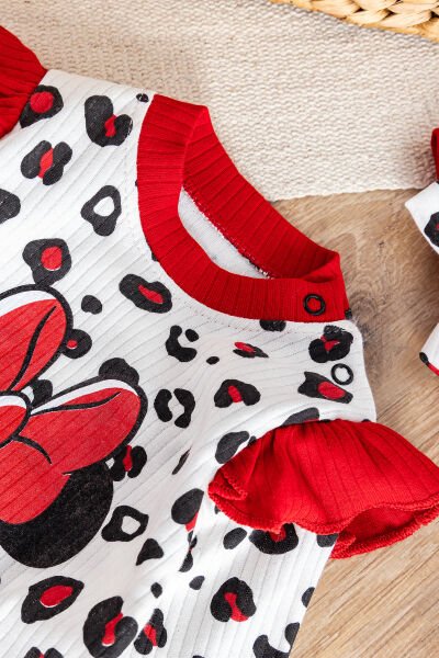 Fiğürlü Bandanalı Pamuk Kız Bebek Tulum Kırmızı