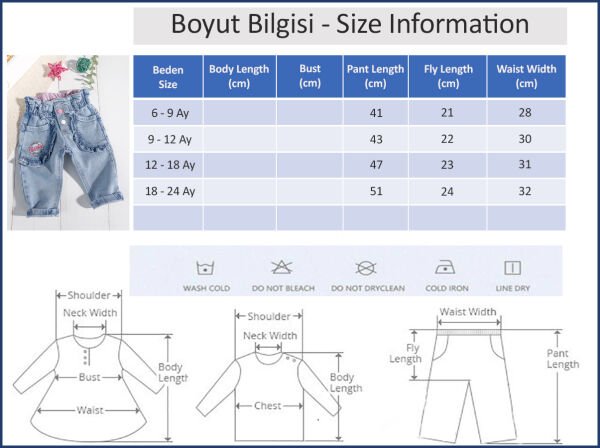 Fırfırlı Cepli Beli Lastikli Kız Bebek Kot Pantolon