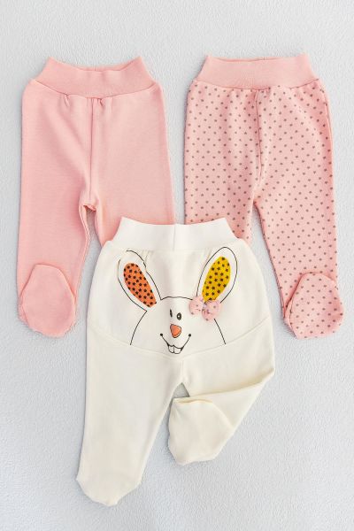 Üçlü Kız Bebek Patikli Tek Alt Pantolon Takım