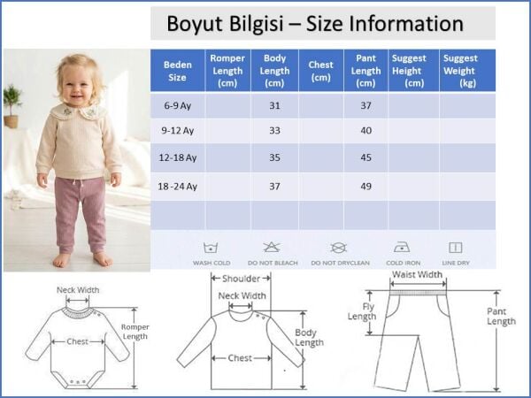 Bebe Yaka Çiçek İşlemeli 2'li Kız Bebek Takım Set