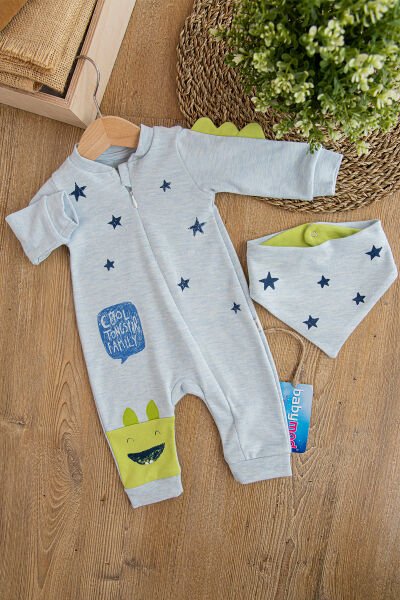 Bandana Önlüklü Fermuarlı Erkek Bebek Tulum