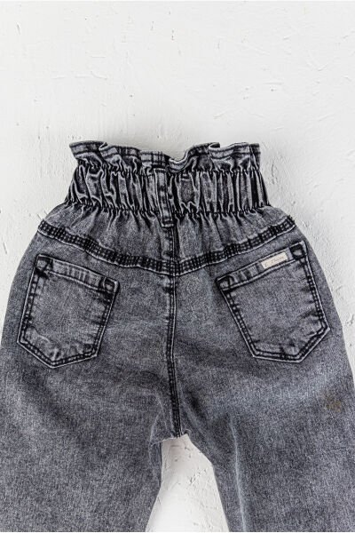 Yüksek Bel Kız Çocuk Kot Pantolon Çocuk Jean Füme - 5 Yaş