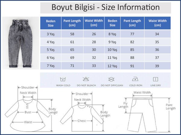 Yüksek Bel Kız Çocuk Kot Pantolon Çocuk Jean Füme - 5 Yaş