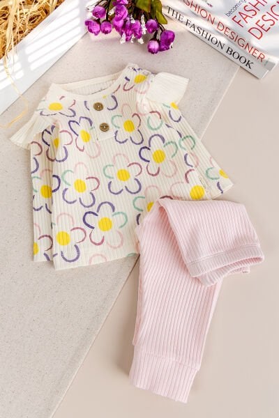 Çiçek Desenli 100% Pamuk Kız Bebek Pijama Takımı