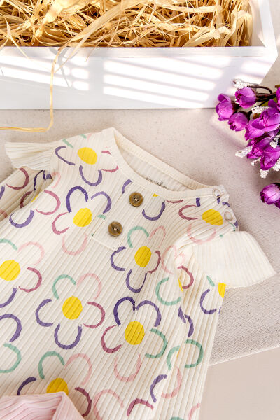 Çiçek Desenli 100% Pamuk Kız Bebek Pijama Takımı