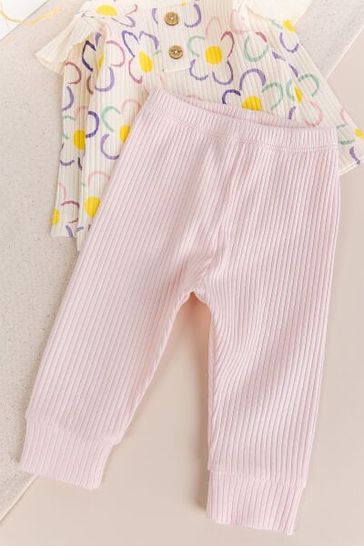 Çiçek Desenli 100% Pamuk Kız Bebek Pijama Takımı